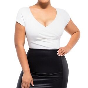 NWT Popilush Shapewear Bodysuit White V Neck Tummy Control - Small